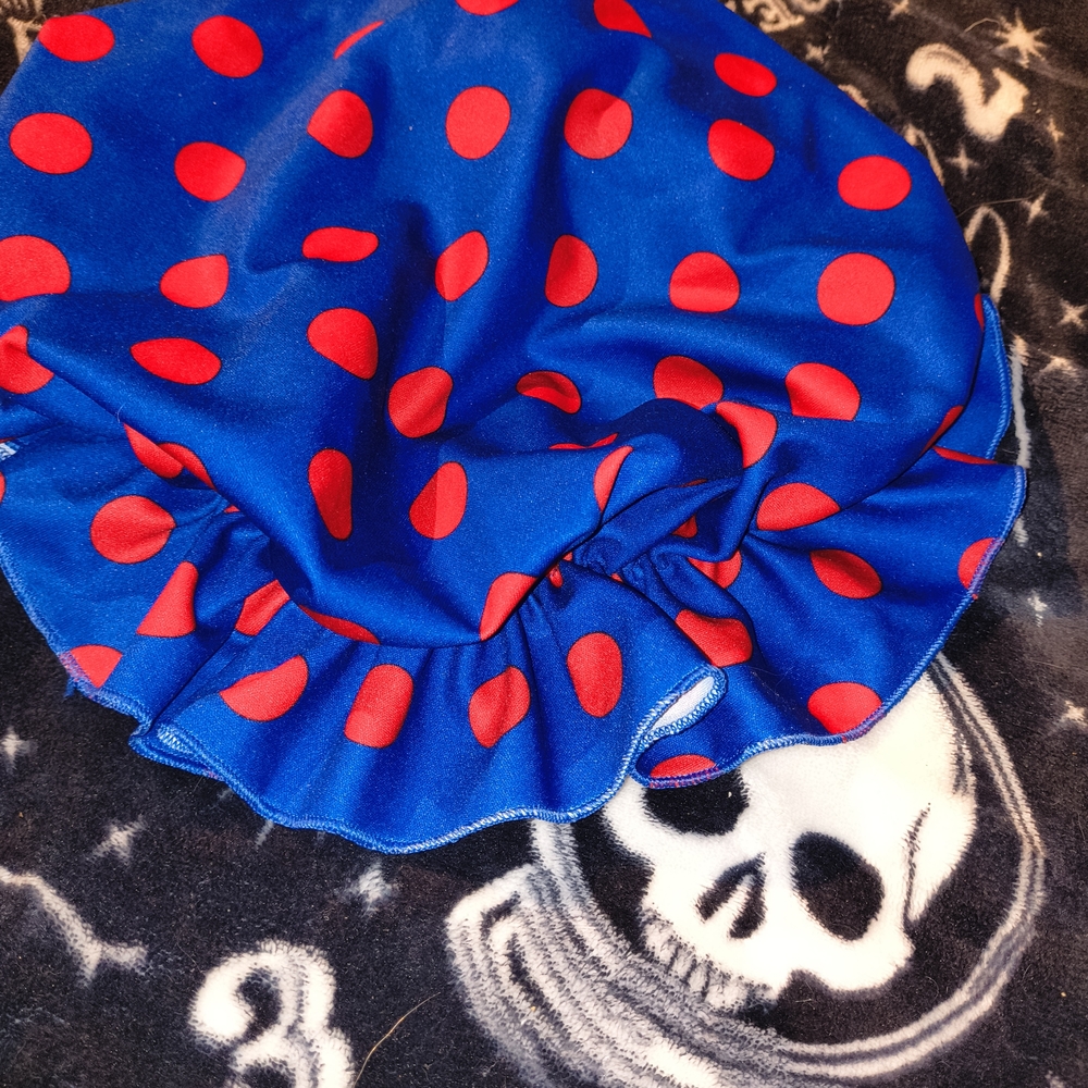 Blue and Red Polka Dot Shower Cap
